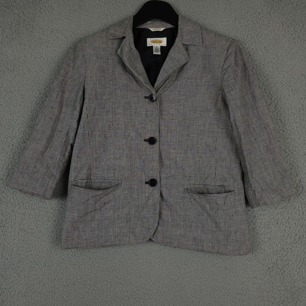 Vintage Talbots Blazer Women 2P Black White Houndstooth Irish Linen Lined Office